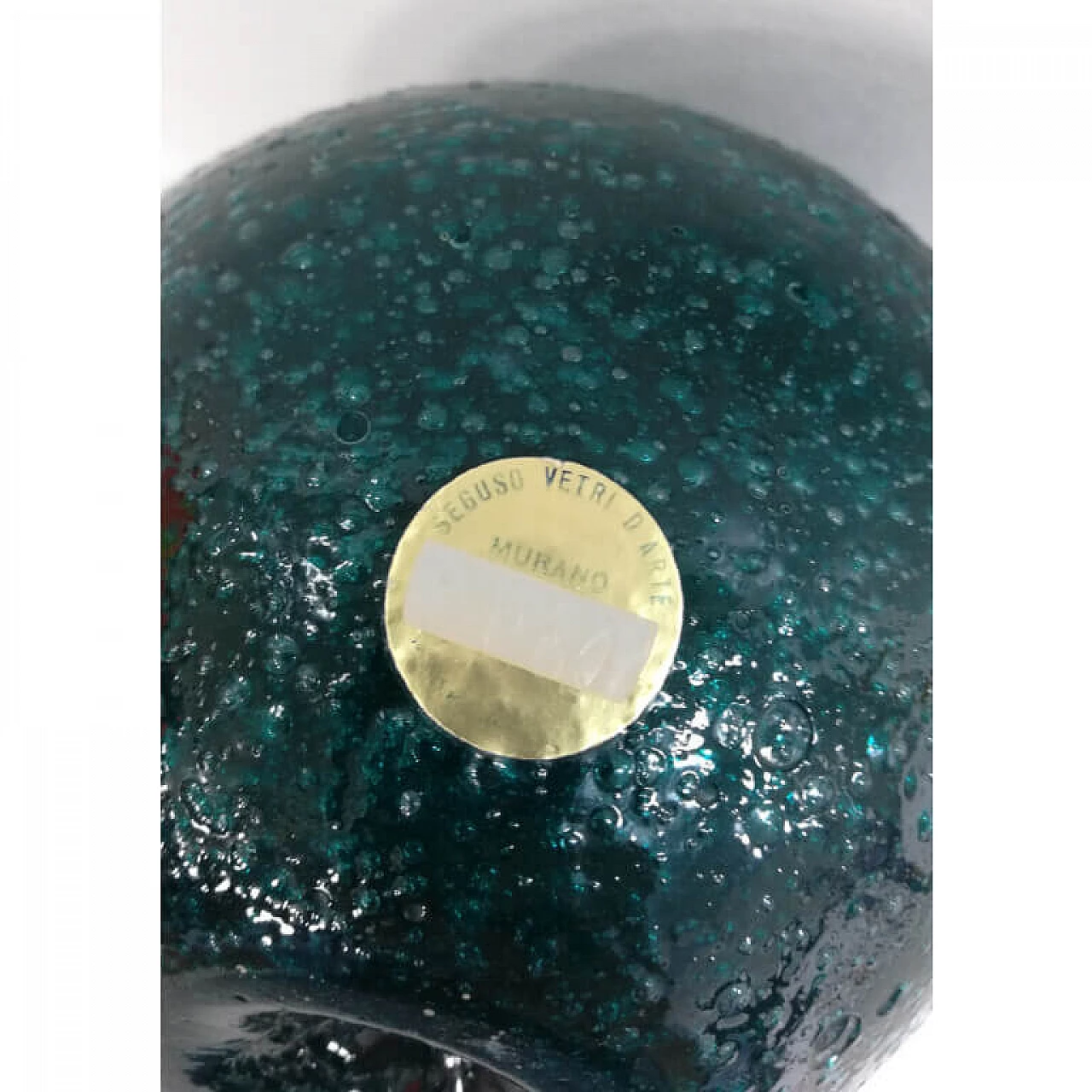 Vaso Biansato in vetro pulegoso verde di Murano di Seguso, anni '30 5