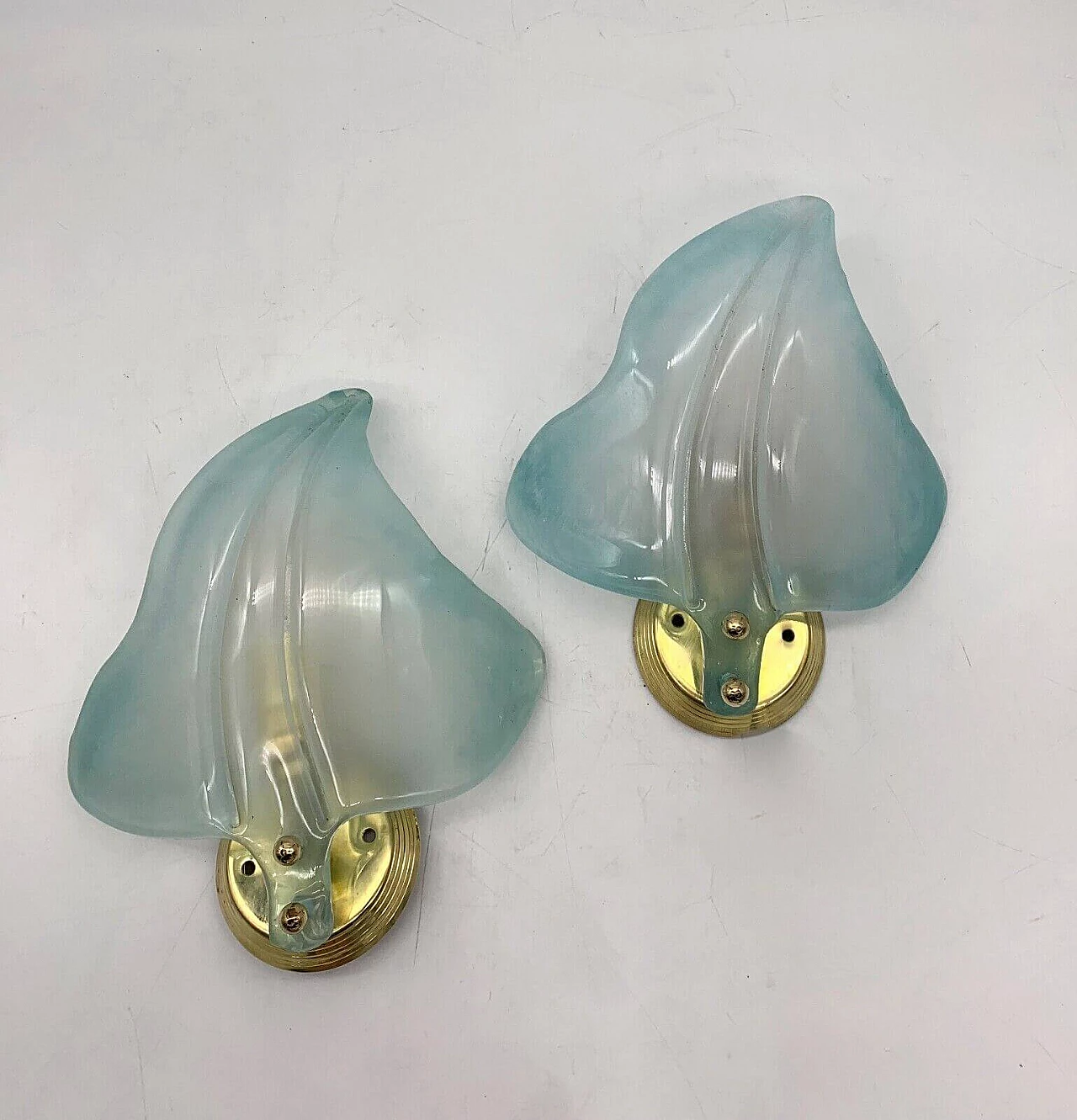 Pair of glass leaf wall sconces attributed to Seguso, mid-20th century 5