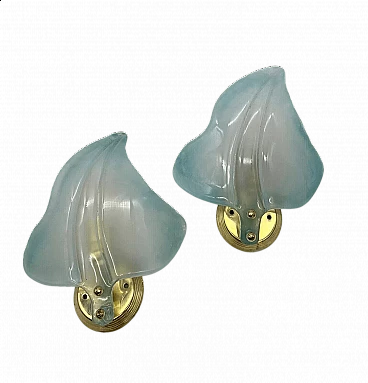 Pair of glass leaf wall sconces attributed to Seguso, mid-20th century