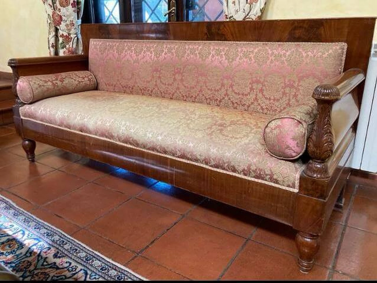 Divano Impero in legno e raso di seta, inizio '800 2