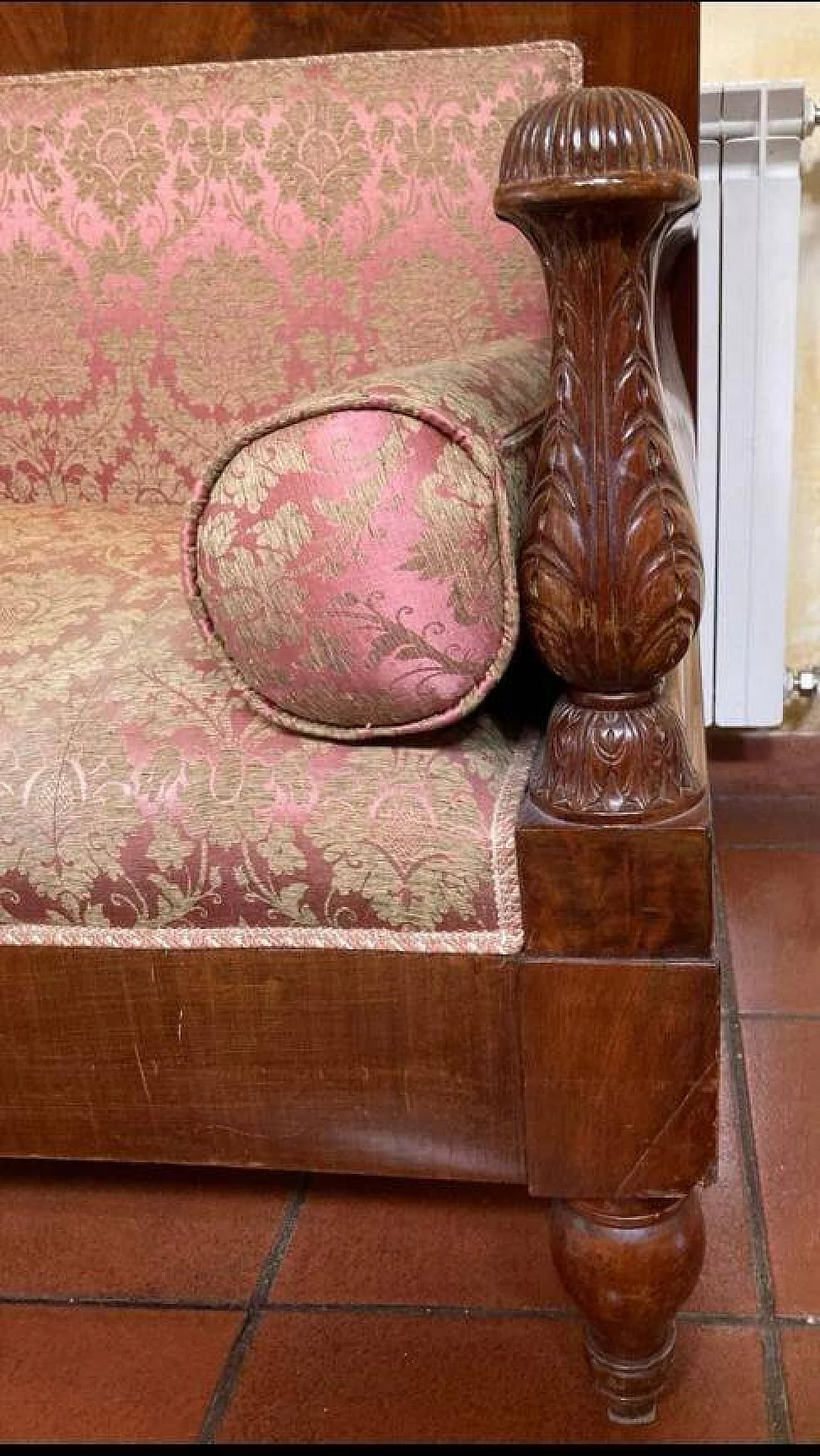 Divano Impero in legno e raso di seta, inizio '800 3