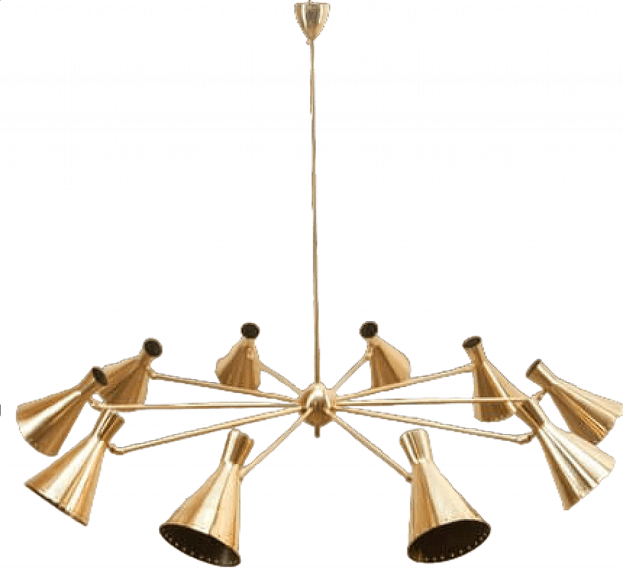 Ten-light brass Sputnik chandelier with adjustable domes, 1960s 26