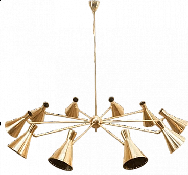 Ten-light brass Sputnik chandelier with adjustable domes, 1960s