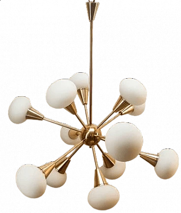 Sputnik twelve-light brass and glass chandelier, 1960s