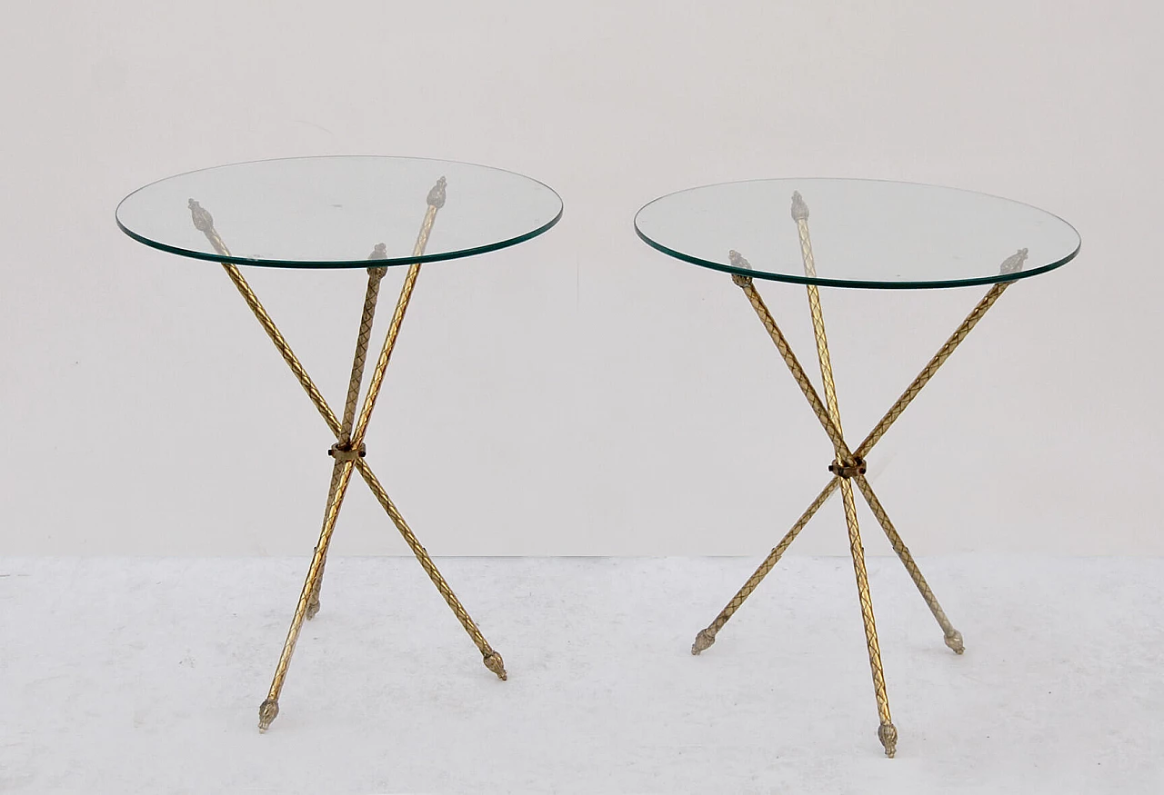 Pair of coffee tables with glass top, 1950s 4