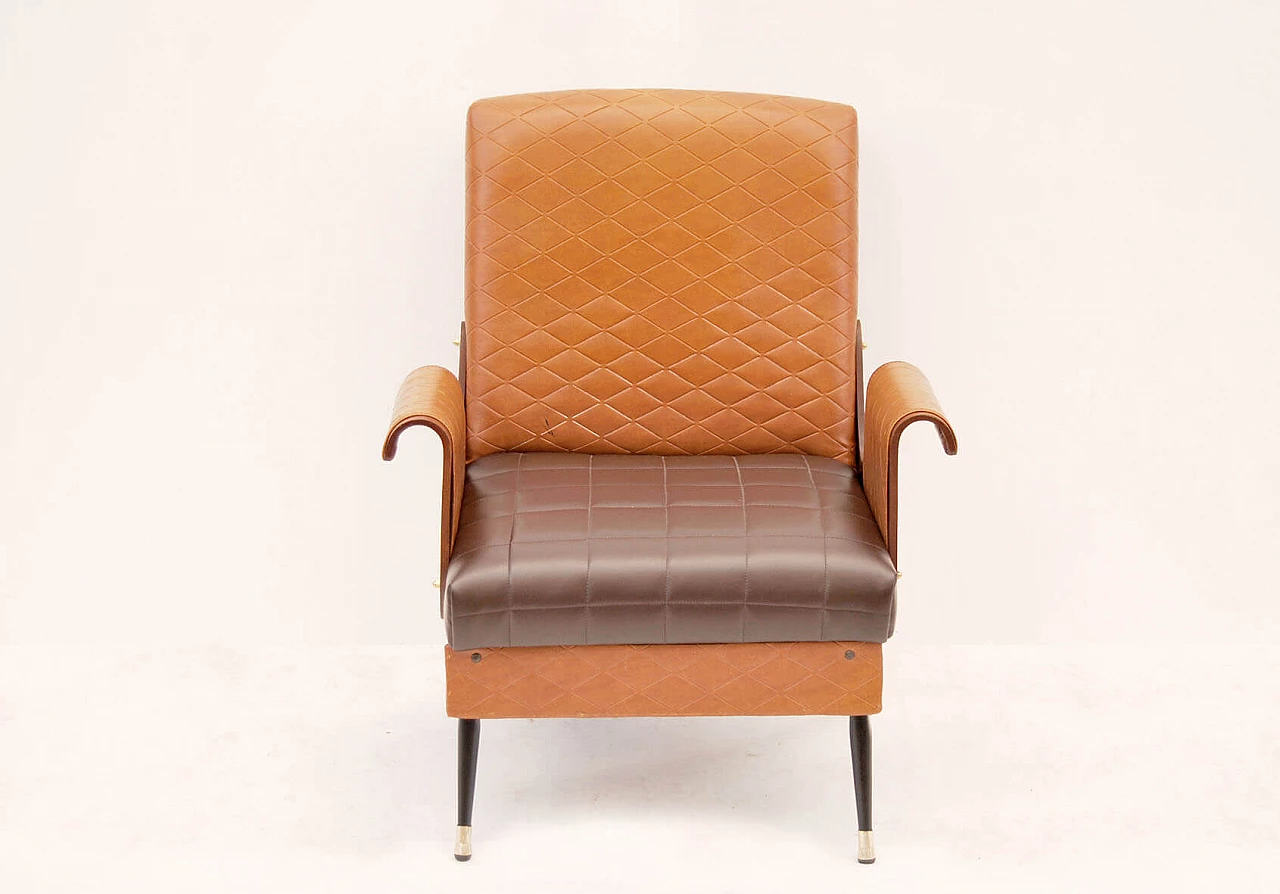 Poltrona Mid-Century in noce ed ecopelle, Made in Italy, Anni '60 3