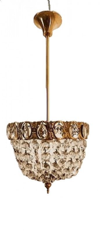 Brass pendant lamp with crystals, 1950s
