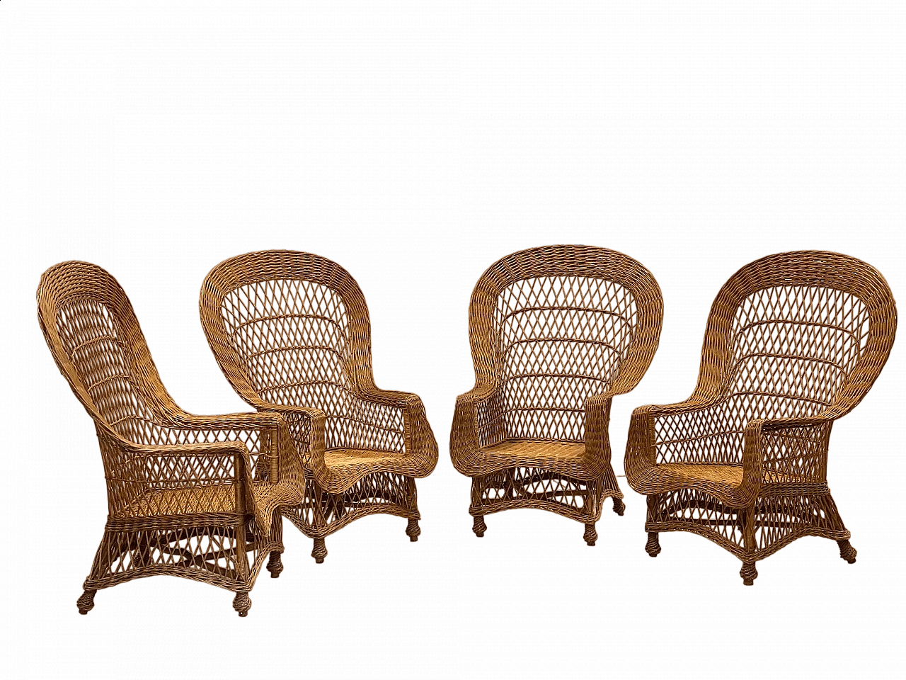 4 Wicker and bamboo armchairs, 1970s 23