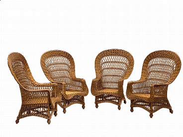 4 Wicker and bamboo armchairs, 1970s