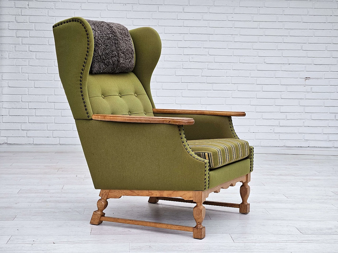 Danish oak highback armchair, 1970s 1