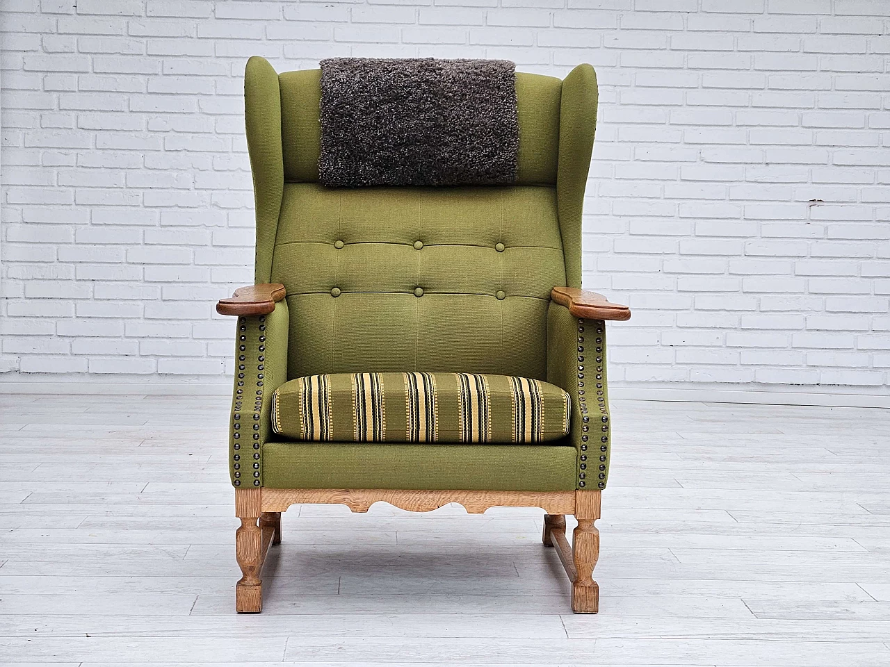 Danish oak highback armchair, 1970s 2