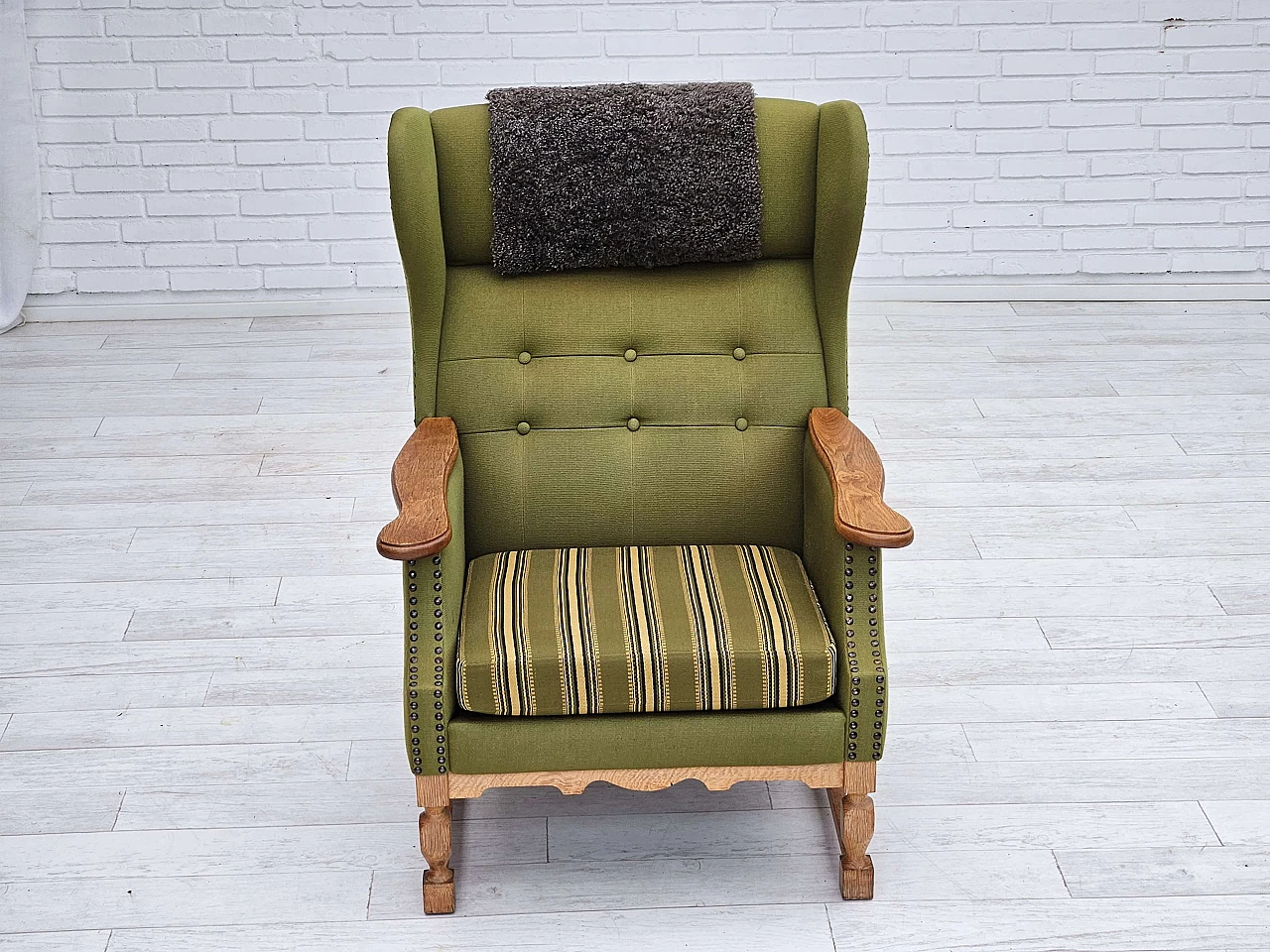 Danish oak highback armchair, 1970s 3