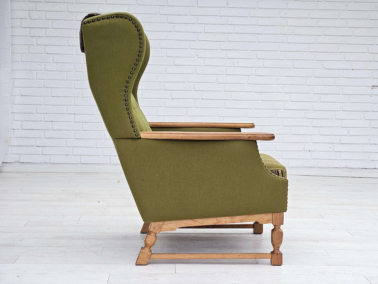 Danish oak highback armchair, 1970s 4