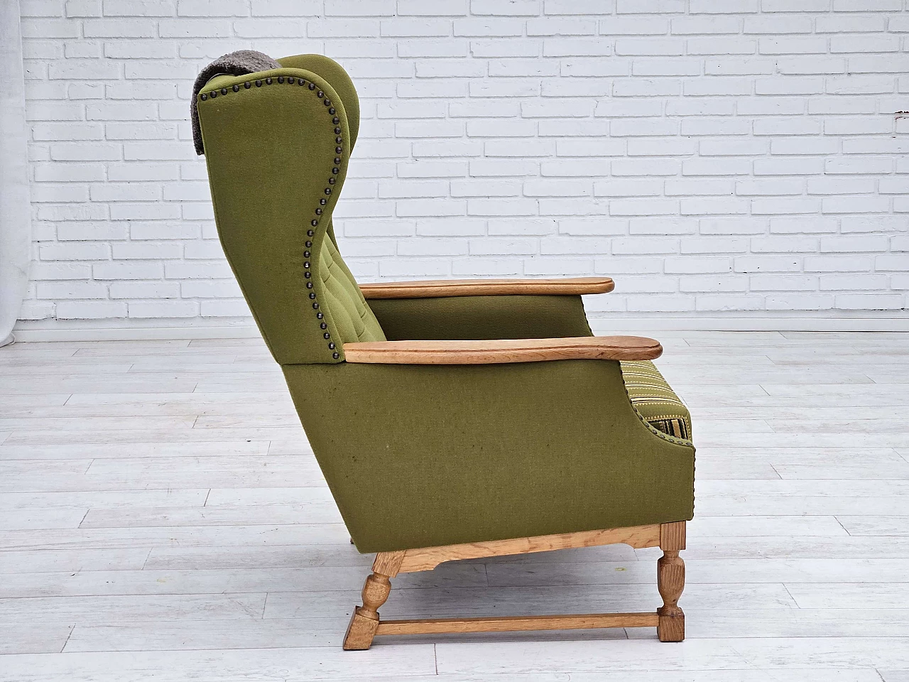 Danish oak highback armchair, 1970s 5