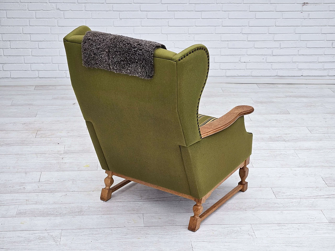 Danish oak highback armchair, 1970s 6