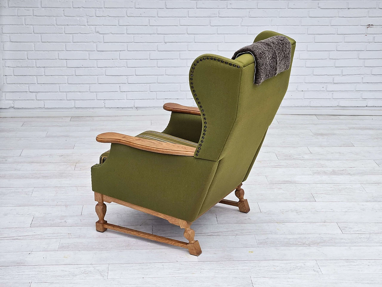 Danish oak highback armchair, 1970s 8