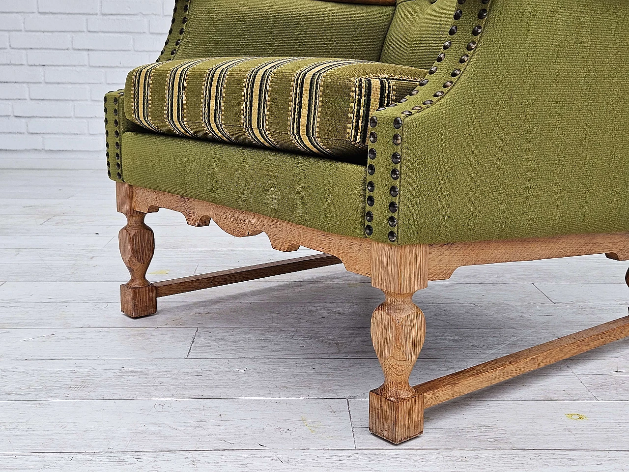 Danish oak highback armchair, 1970s 10