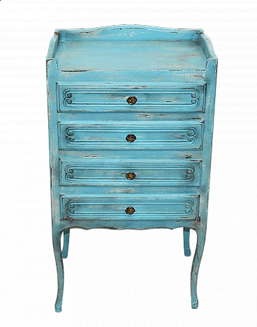 Light blue solid beech and walnut chest of drawers, 1960s