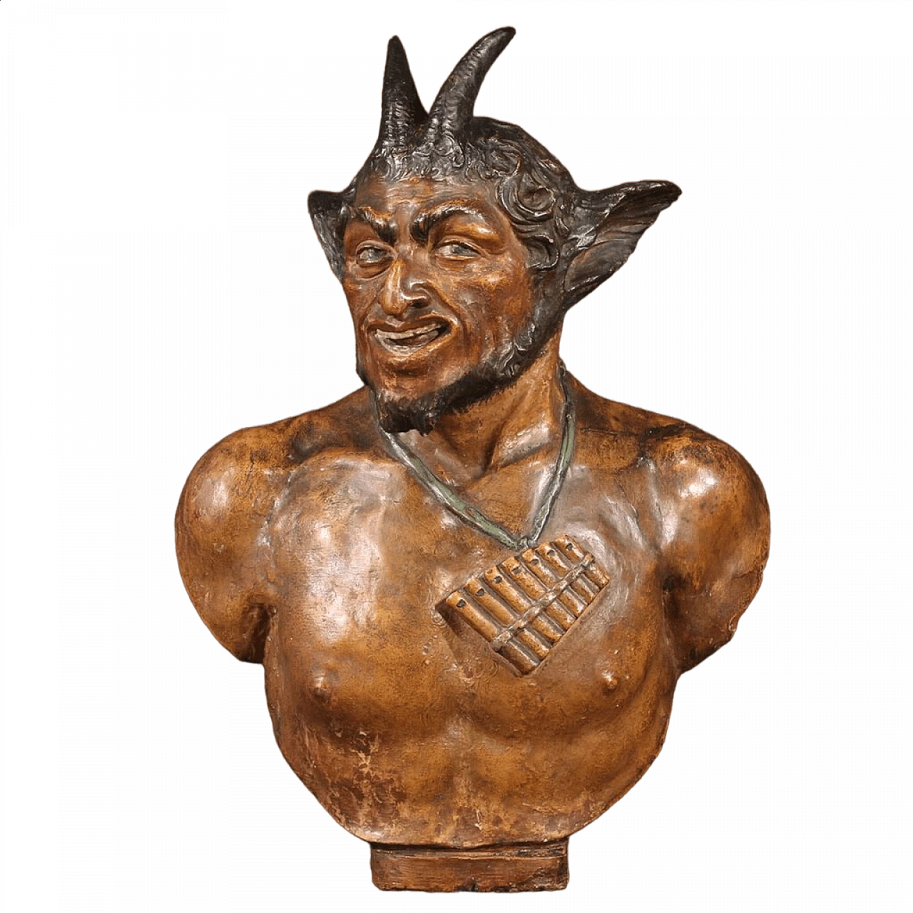 Bust of Pan, polychrome terracotta sculpture, second half of the 19th century 13
