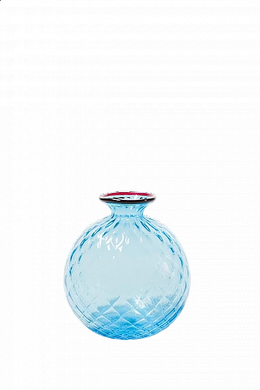 Vaso in vetro di Murano azzurro con lavorazione ballotton
