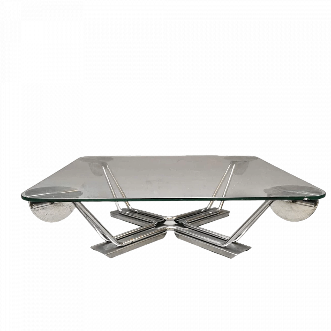 Tavolino Space Age in acciaio e vetro, anni '70 4