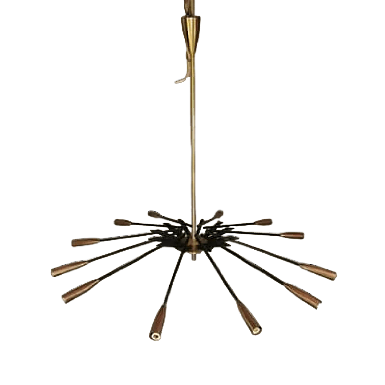 Brass and black metal chandelier by Oscar Torlasco for Lumi, 1950s 10