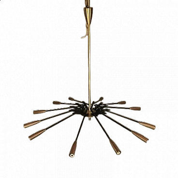 Brass and black metal chandelier by Oscar Torlasco for Lumi, 1950s
