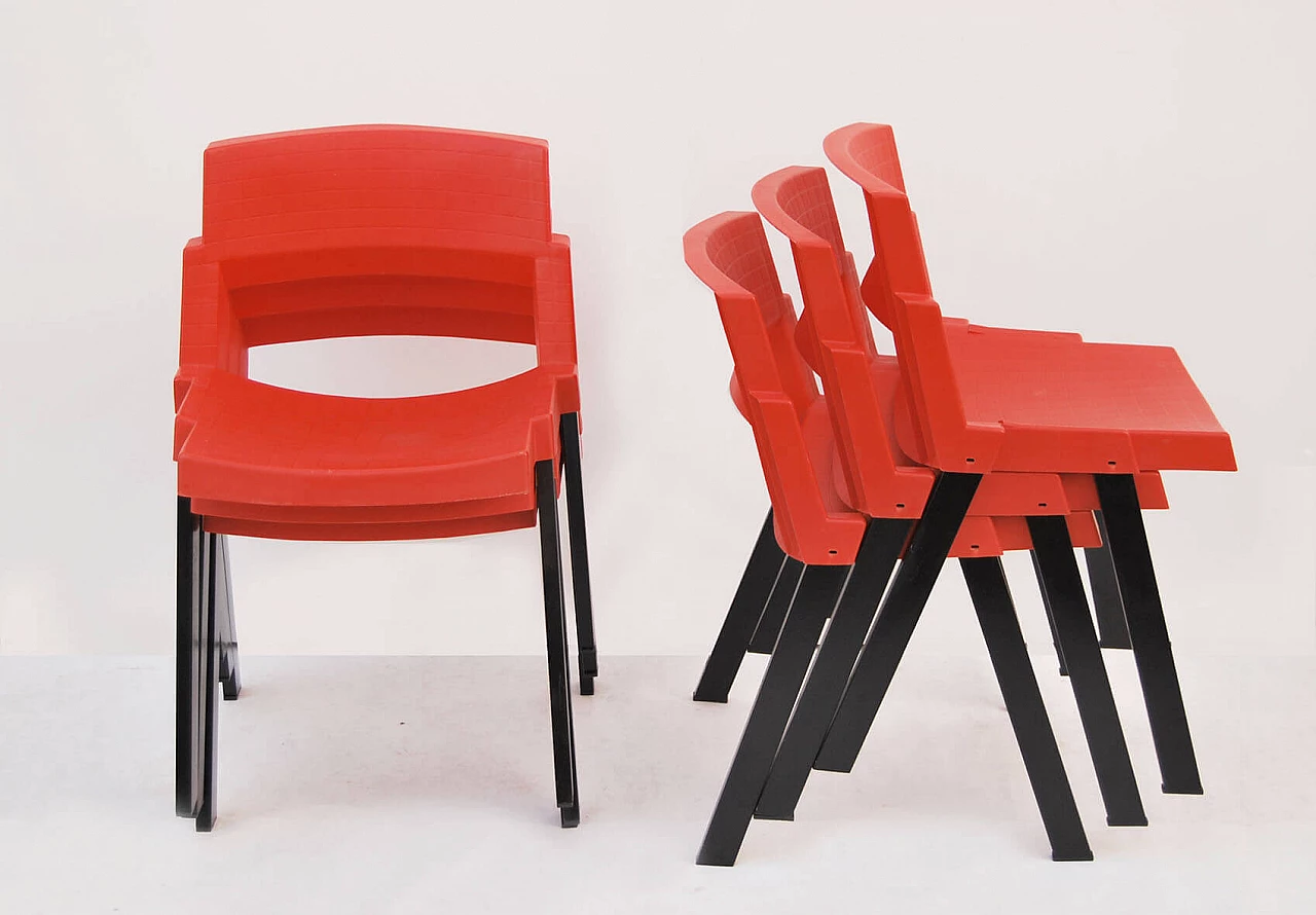 6 red and black dining chairs City  by Lucci & Orlandini for Lamm, 1980s 6