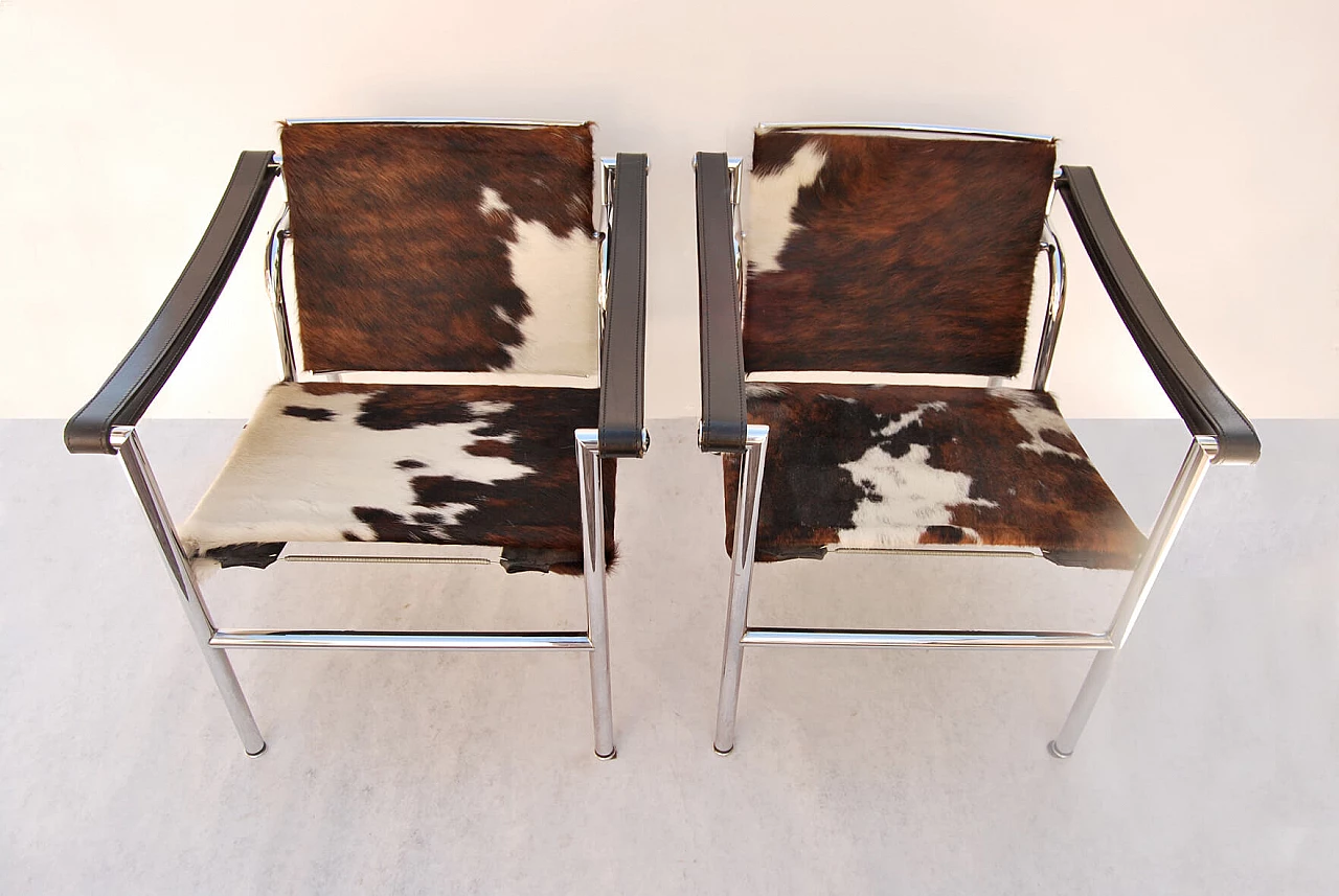Pair of Le Corbusier LC1 tilting armchairs Original with certification, 1960s 1
