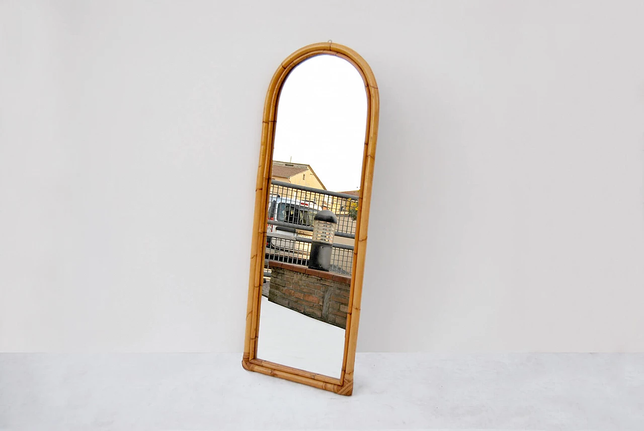 Arched wall mirror made of bamboo and rattan, 1960s 1