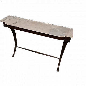 Rosewood, brass and marble console, 1950s