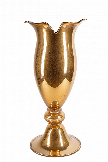 Murano glass vase blown with 24 kt gold leaf