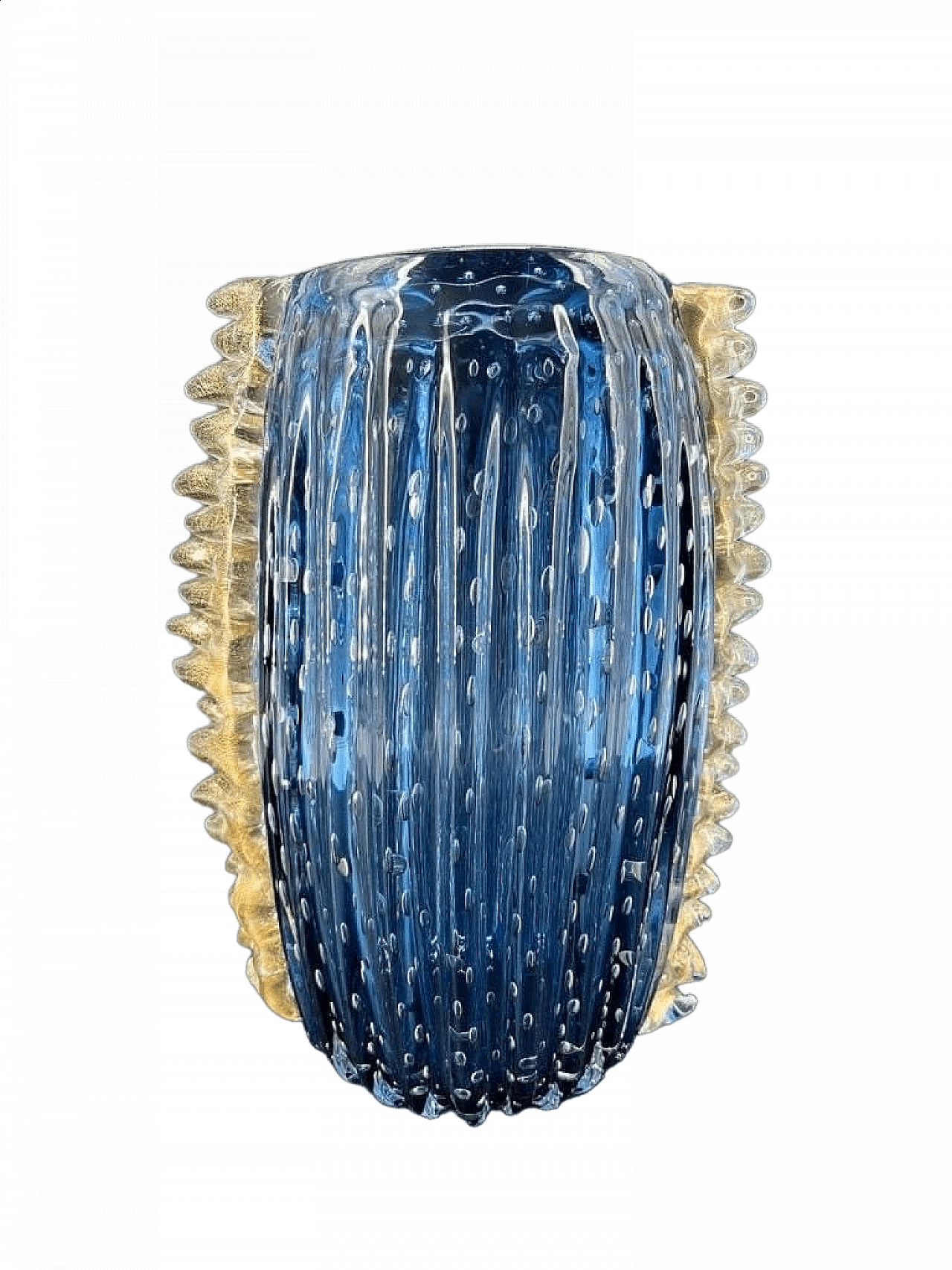 Vaso in vetro di Murano blu e con foglia oro 24 kt 4