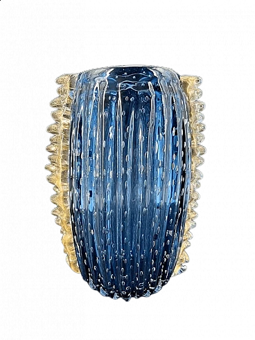 Vaso in vetro di Murano blu e con foglia oro 24 kt