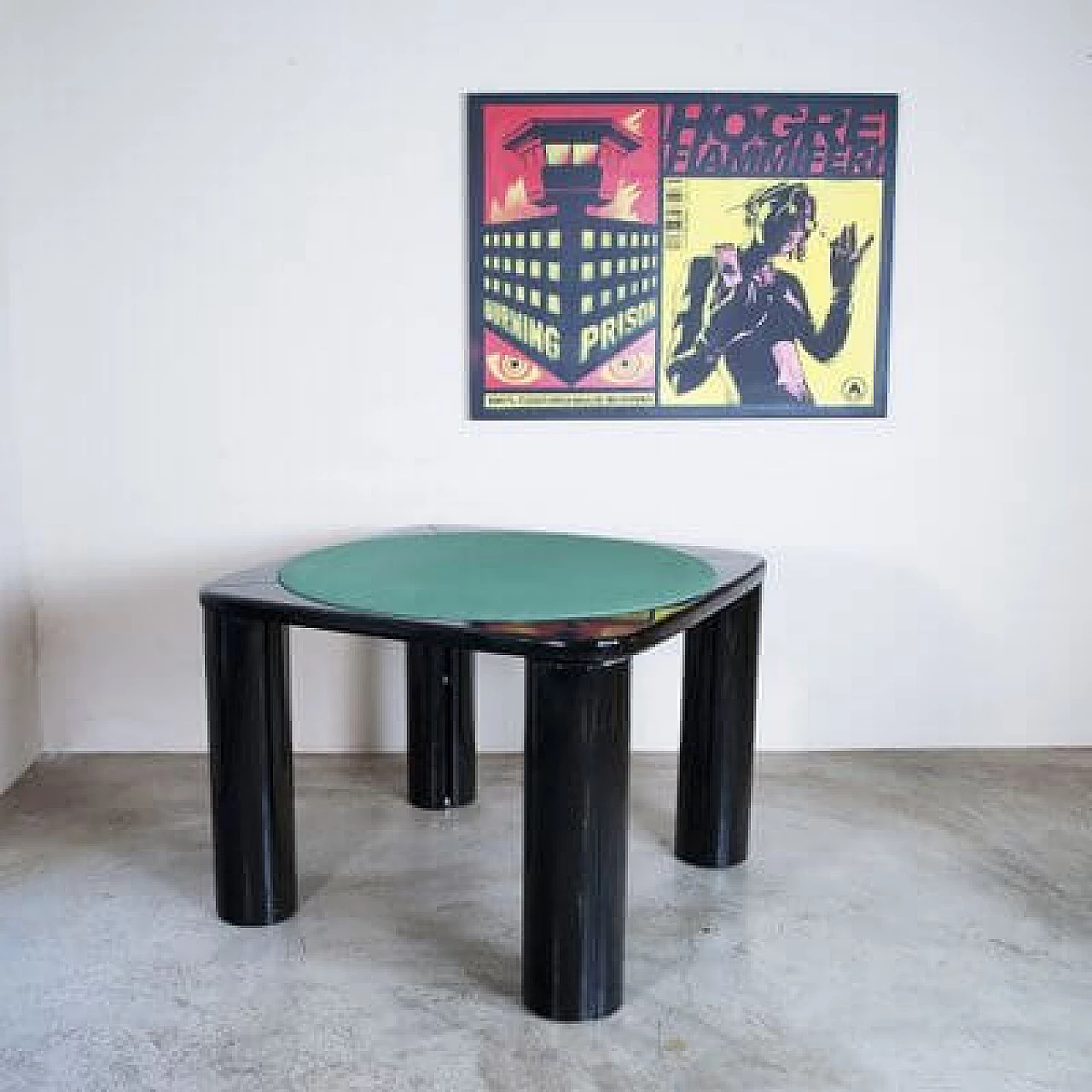 Tavolo da gioco in tessuto e legno laccato nero con gambe girevoli di Pierluigi Molinari per Pozzi, anni '70 2