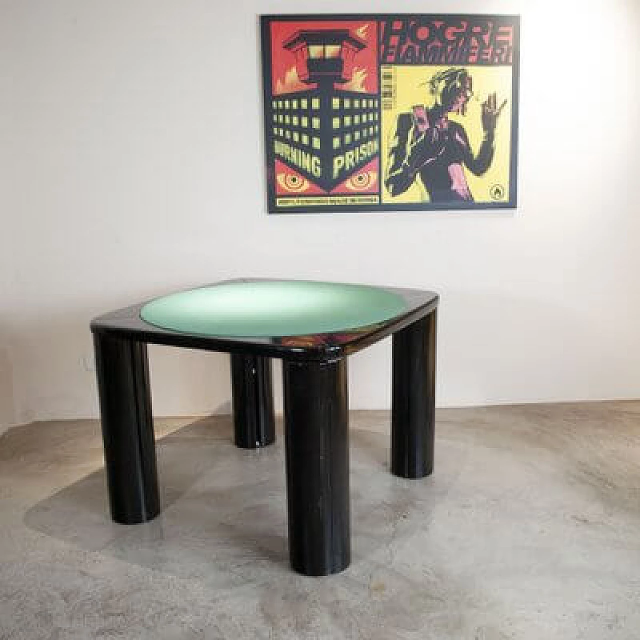 Tavolo da gioco in tessuto e legno laccato nero con gambe girevoli di Pierluigi Molinari per Pozzi, anni '70 10