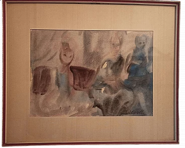 Watercolour of 3 figures with tutus by Zanzotto, 1960s
