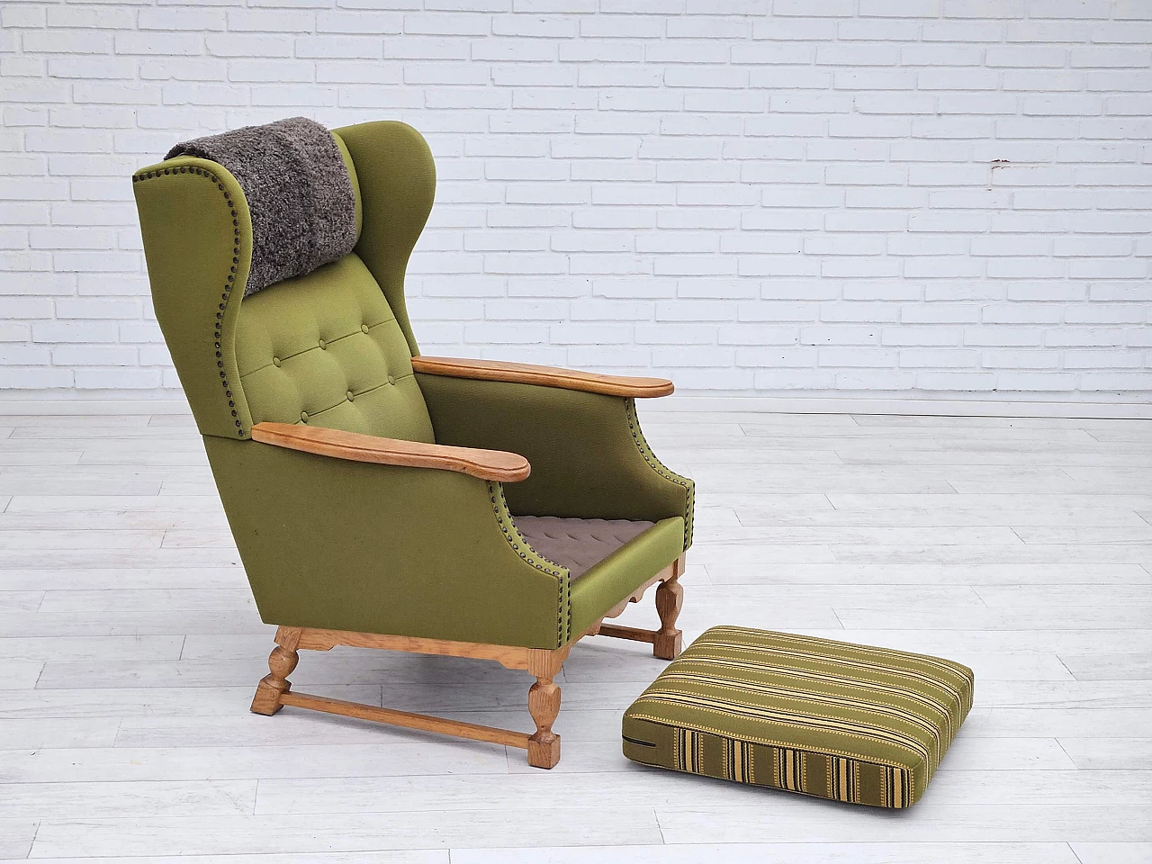 Danish oak highback armchair, 1970s 11