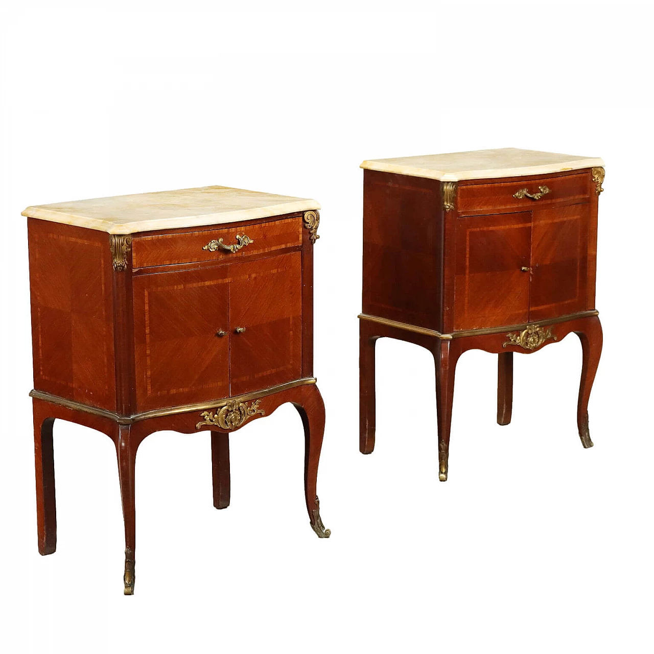 Pair of Louis XV style bedside tables by Stabilimento Grazioli Gaudenzi, early 20th century 1