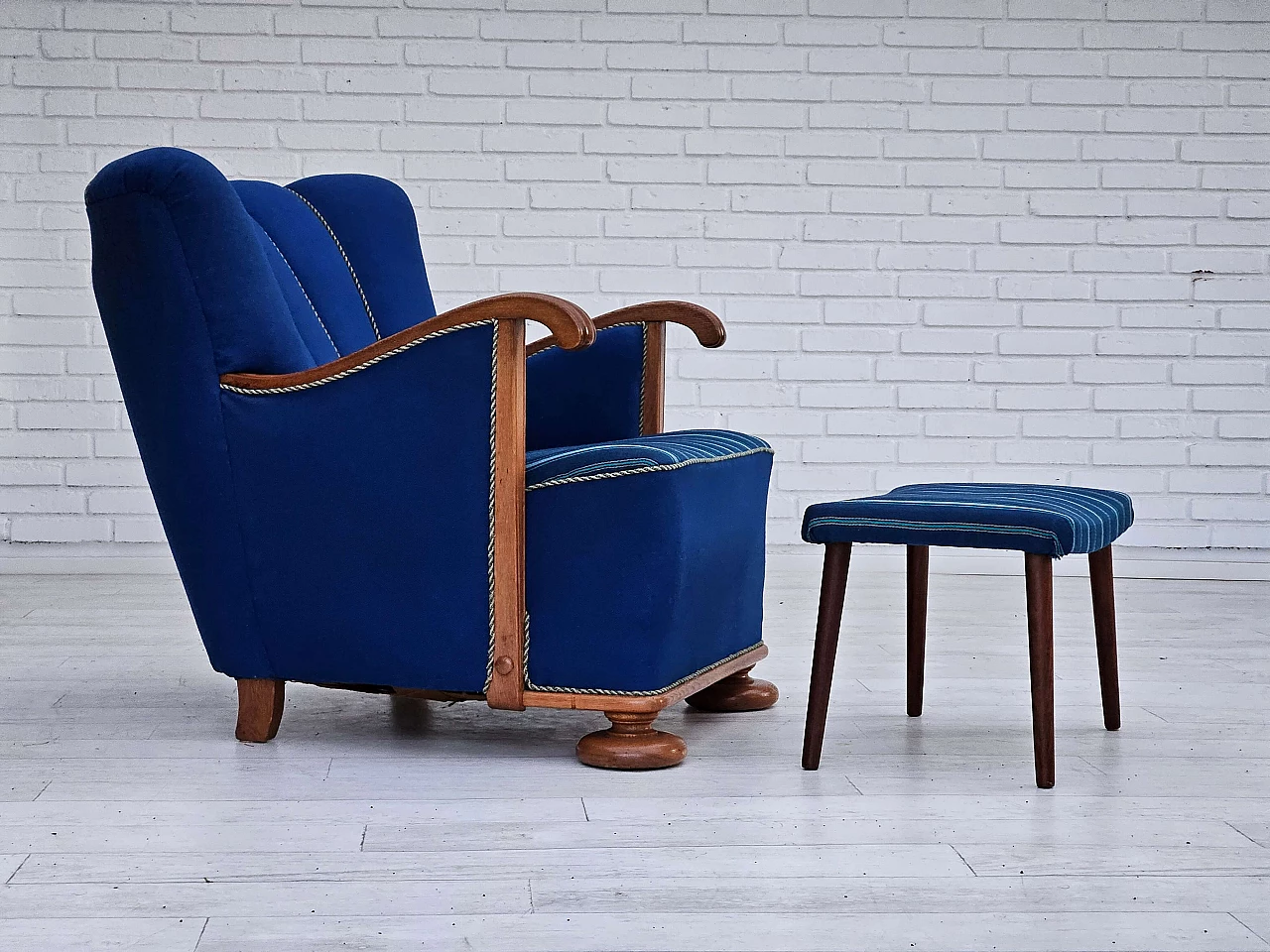 Danish armchair with oak footstool, 1960s 1