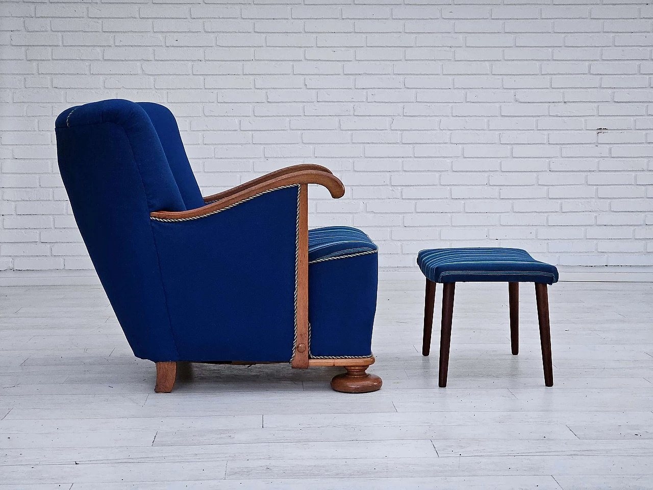 Danish armchair with oak footstool, 1960s 6