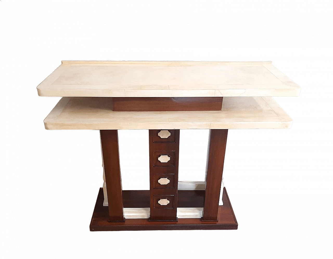 Art Deco walnut, lacquer and parchment console, 1950s 8