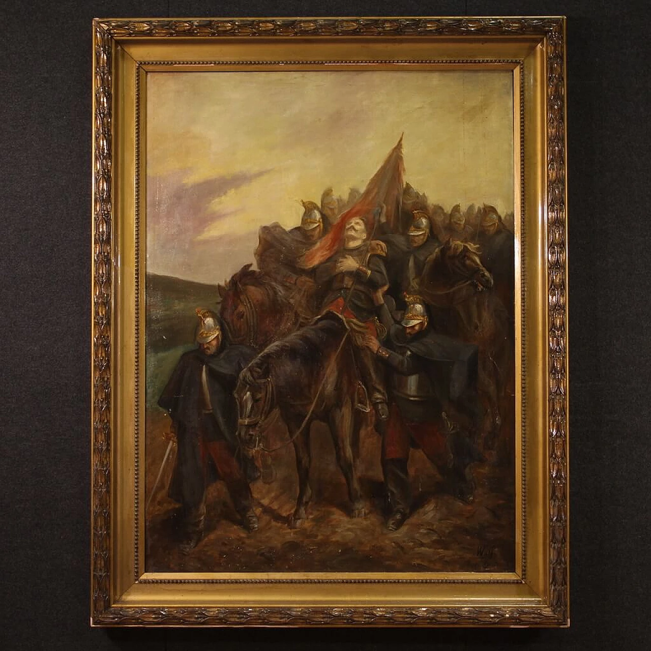 Painting of soldiers with horses, oil on canvas, second half of the 19th century 1