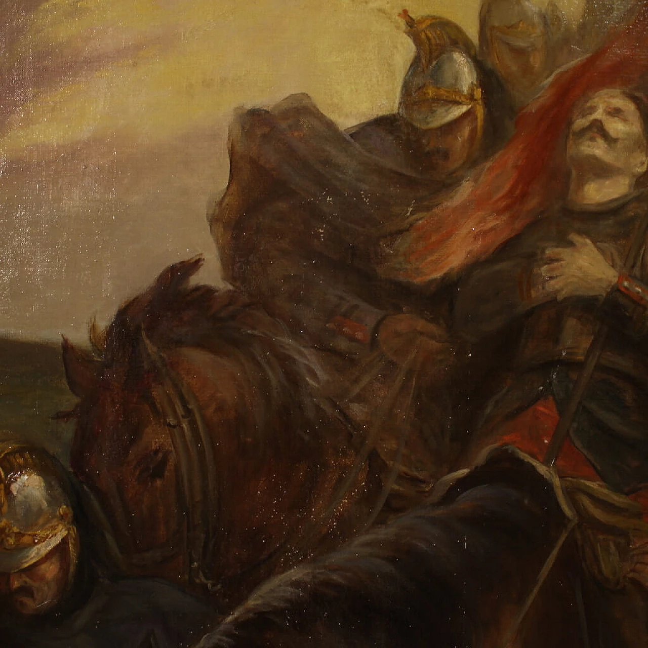 Painting of soldiers with horses, oil on canvas, second half of the 19th century 8