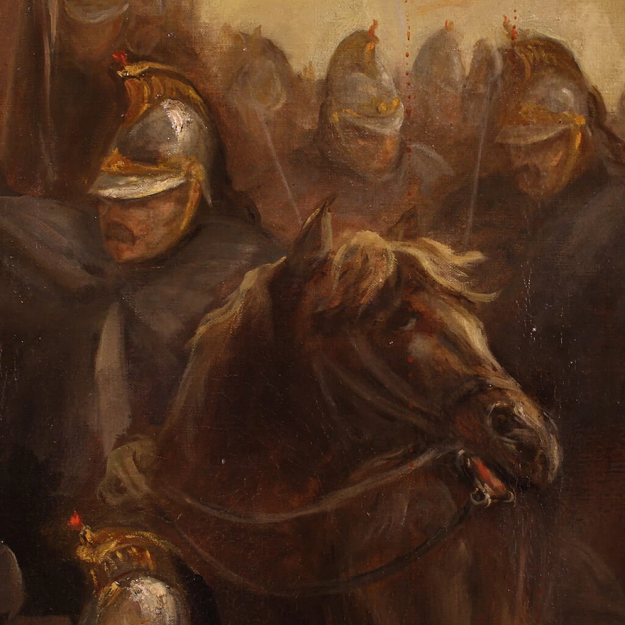 Painting of soldiers with horses, oil on canvas, second half of the 19th century 9