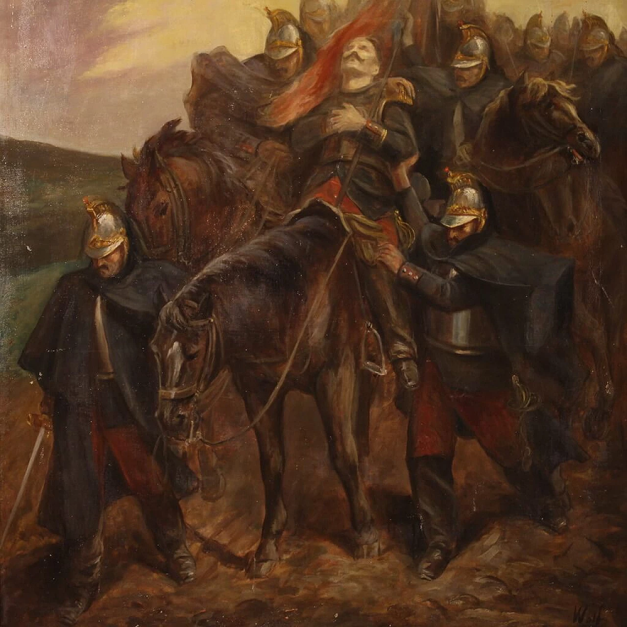 Painting of soldiers with horses, oil on canvas, second half of the 19th century 11