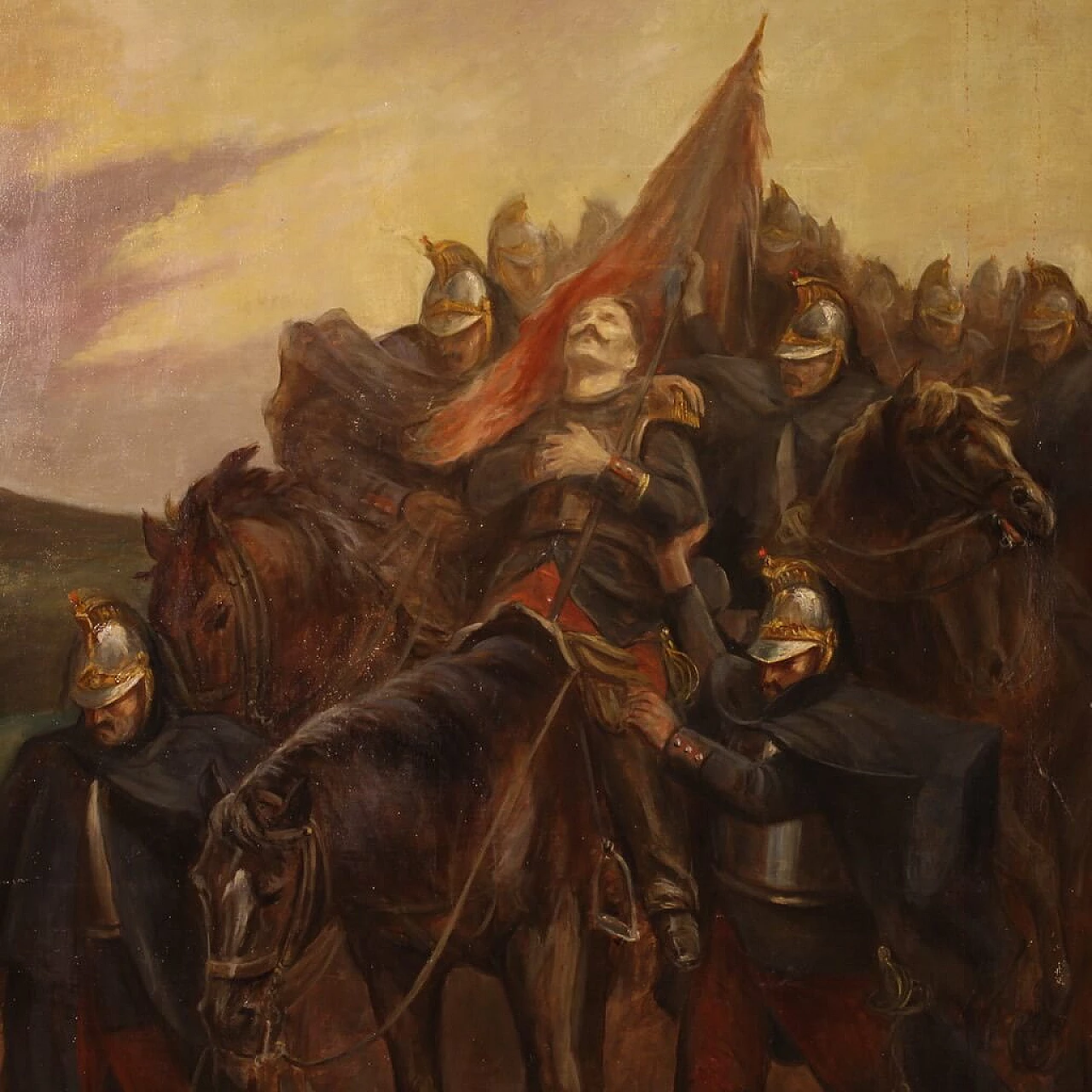 Painting of soldiers with horses, oil on canvas, second half of the 19th century 13