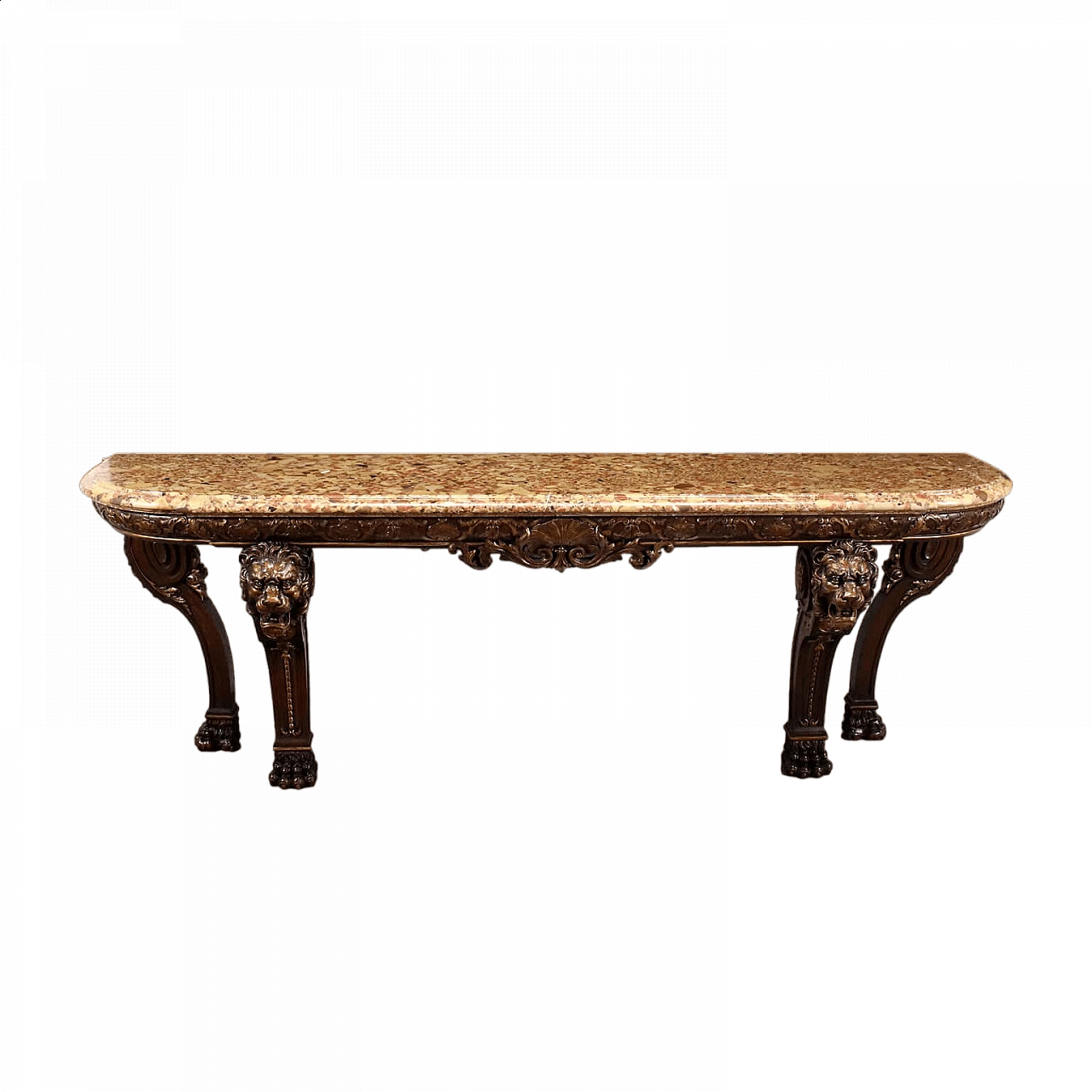 Neoclassical oak console table with breccia top, 19th century 11