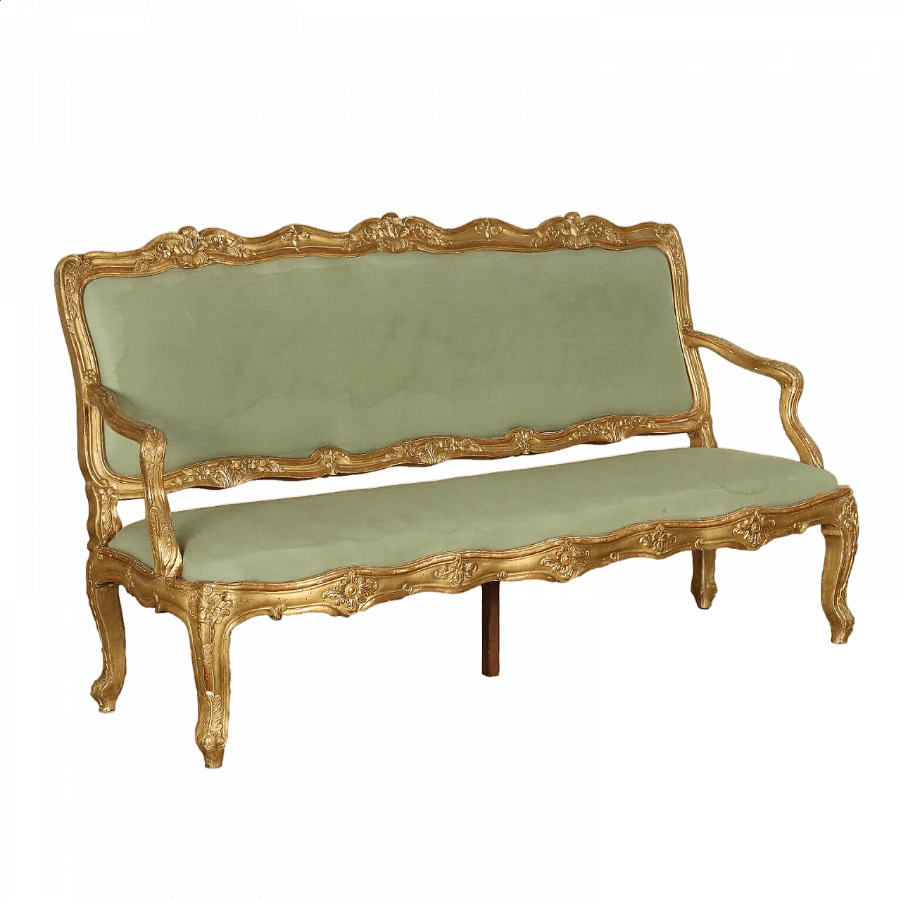 Carved and gilded wooden upholstered sofa in Baroque style, late 19th century 11