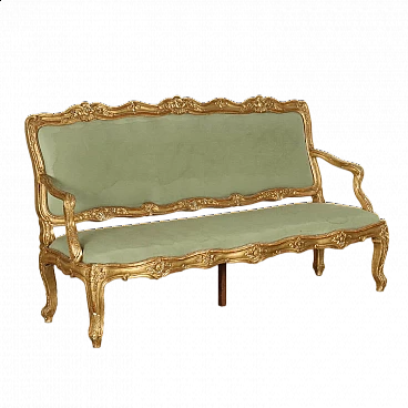 Carved and gilded wooden upholstered sofa in Baroque style, late 19th century